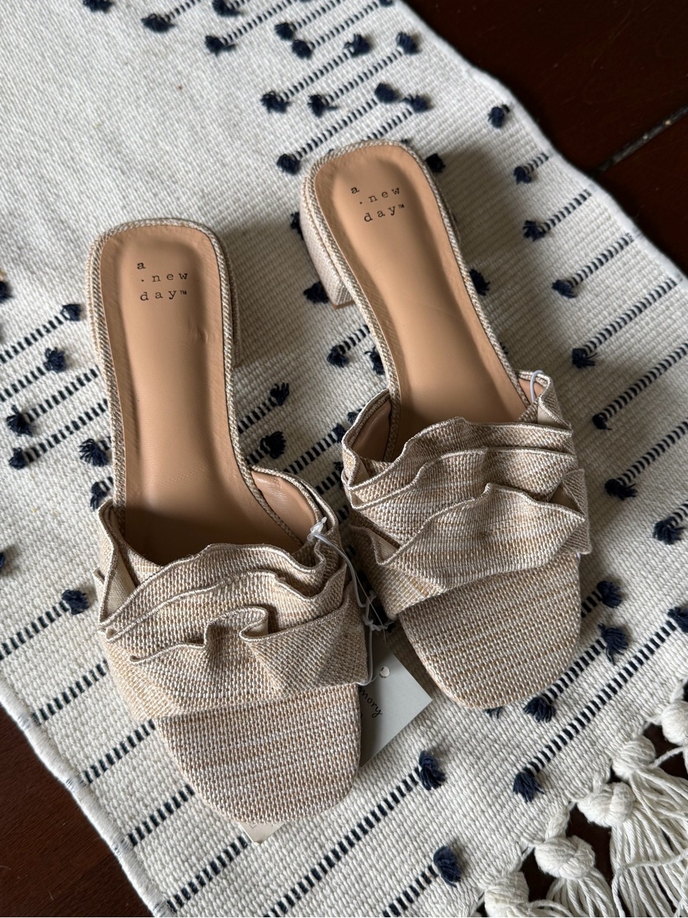 Beige Raffia Ruffle Sandals - Picture 2 of 3